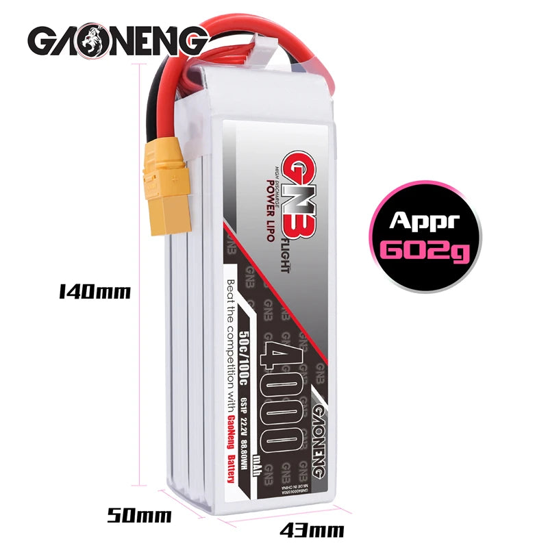 Gaoneng GNB 6S 22.2V 4000mAh 100C HV Lipo Battery For FPV Drone With XT60 XT90 T Plug