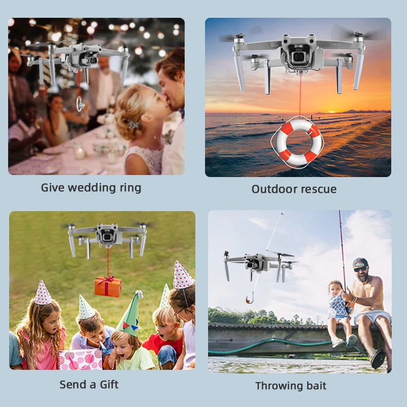 Airdrop System for DJI Mavic 3/2 Pro Zoom AIR 2 Mini 2/Mini 3 Drone Fishing Bait Wedding Ring Gift Deliver Life Rescue Thrower 70 Wedding ring Outdoor rescue Send a Gift Throwing bait