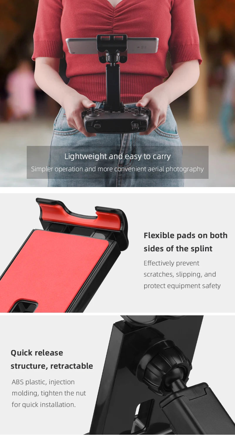 Phone Tablet Bracket For DJI Mavic mini 1/2/SE/Pro/Air/Spark/Mavic 2/AIR 2/Air2S Controller Clip Mount Phone Holder Accessory 13 retractable ABS plastic, injection molding, tighten the nut for quick installation.