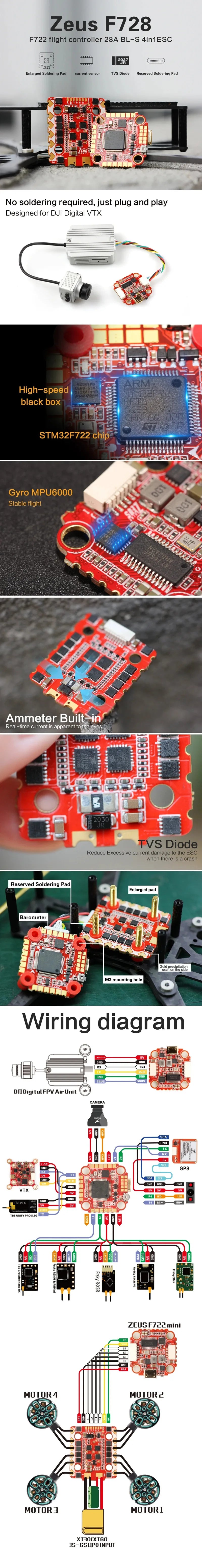 HGLRC Zeus F728 - 20x20mm STACK 3-6S F722 HGLRCF722 Flight Controller 28A BL_S 4in1 ESC Support I2C function For RC Racing drone 6 HGLRC Zeus F728, Zeus F728 F722 flight controller 28A BL-S 4inESC