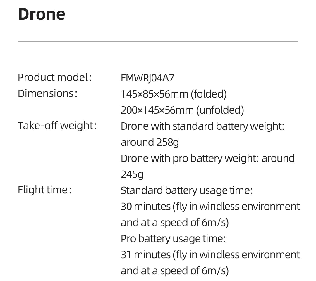 FIMI X8 Mini Drone, FMWRJOAAZ Dimensions: 145x85x56mm (folded