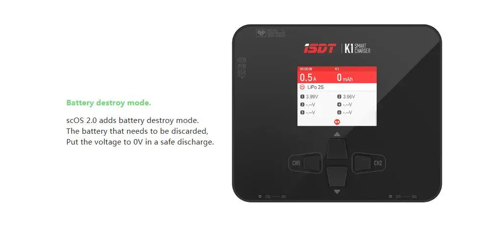 ISDT K1 Charger, scOS 2.0 adds battery destroy mode: the battery that needs to be discarded