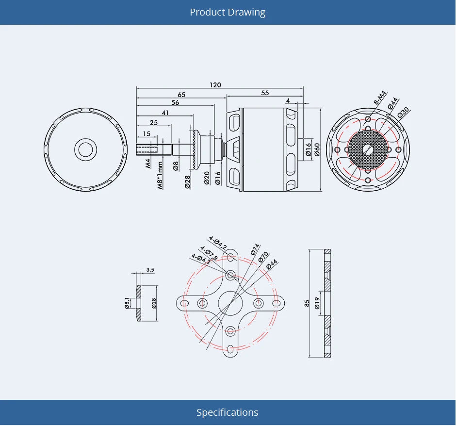 T-motor, Product Drawing 3 1 70 0> Specifications 404