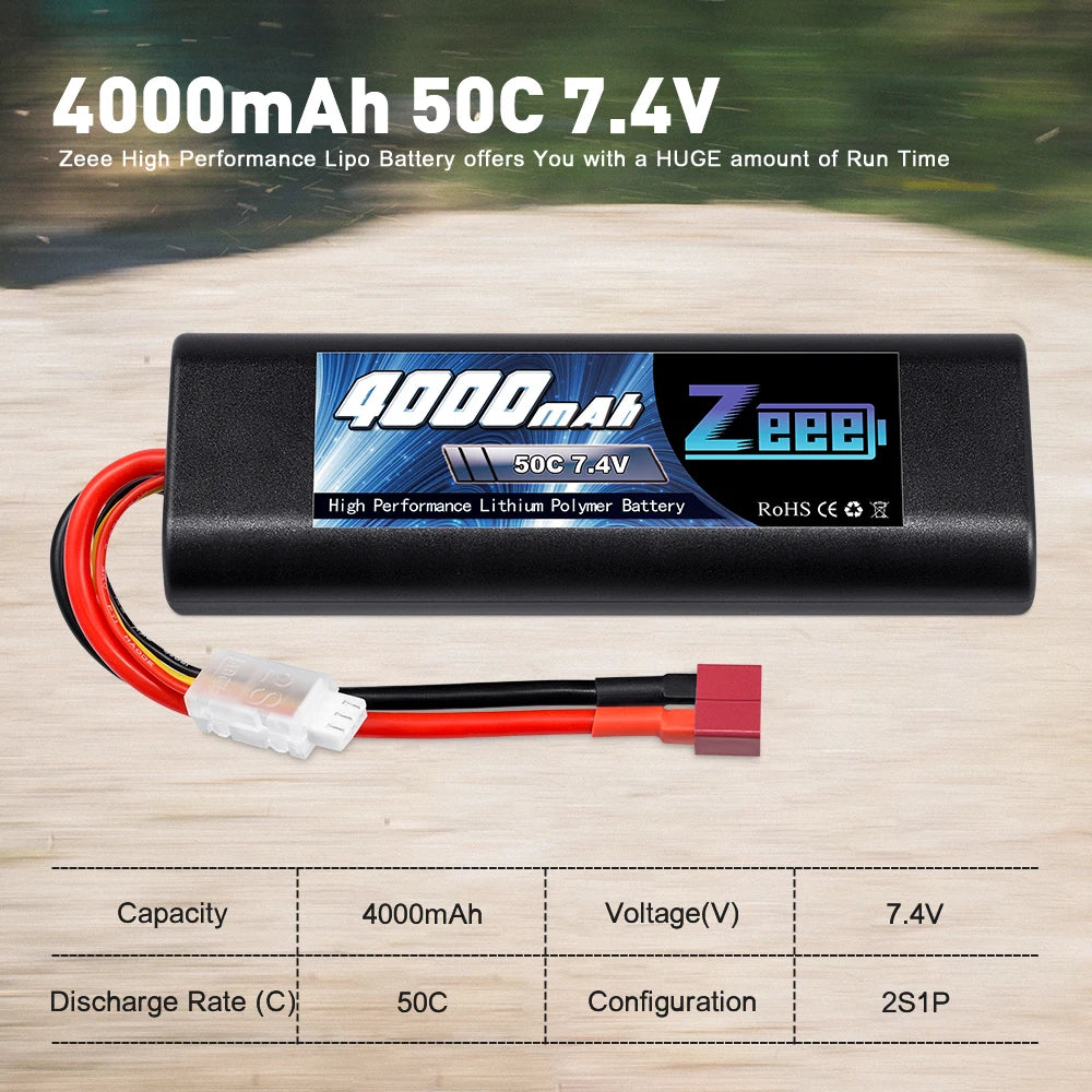 Zeee 7.4V 50C 4000mAh Lipo Battery, LOOOmAh 50c 7.4V Zeee High Performance Lipo Battery offers HUG