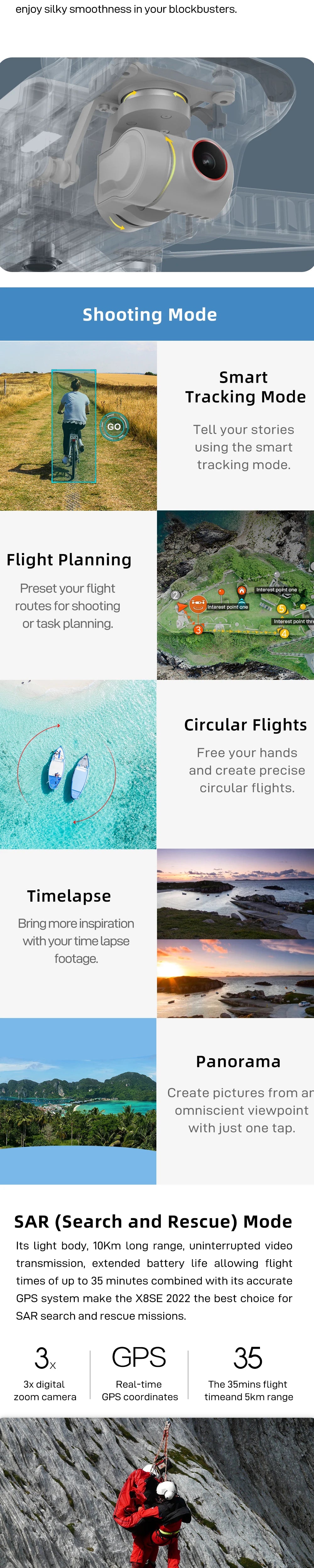 FIMI X8se 2022 V2 4K HD Camera Drone, the X8SE 2022 is the best choice for SAR search and rescue missions