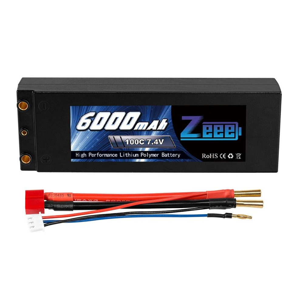 Zeee Lipo Battery 6000mAh 7.4V 100C 2S Lipo RC Car Battery with Deans T Plug 2S RC Lipo Battery for Car Boat Truck Truggy Buggy FPV Drone Battery