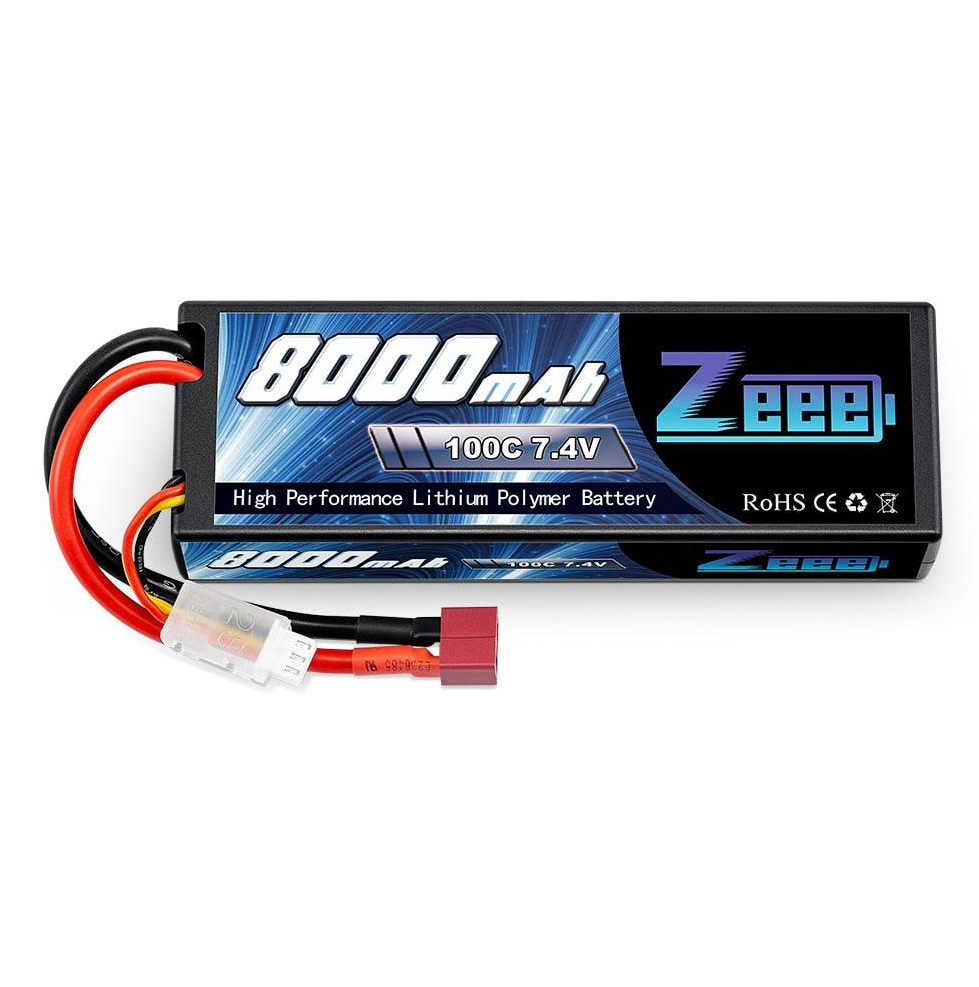 Zeee 2S Lipo Battery 7.4V 100C 8000mAh - Hardcase RC Battery Charger Deans Plug for RC Car Truck Boat Helicopter FPV RACING