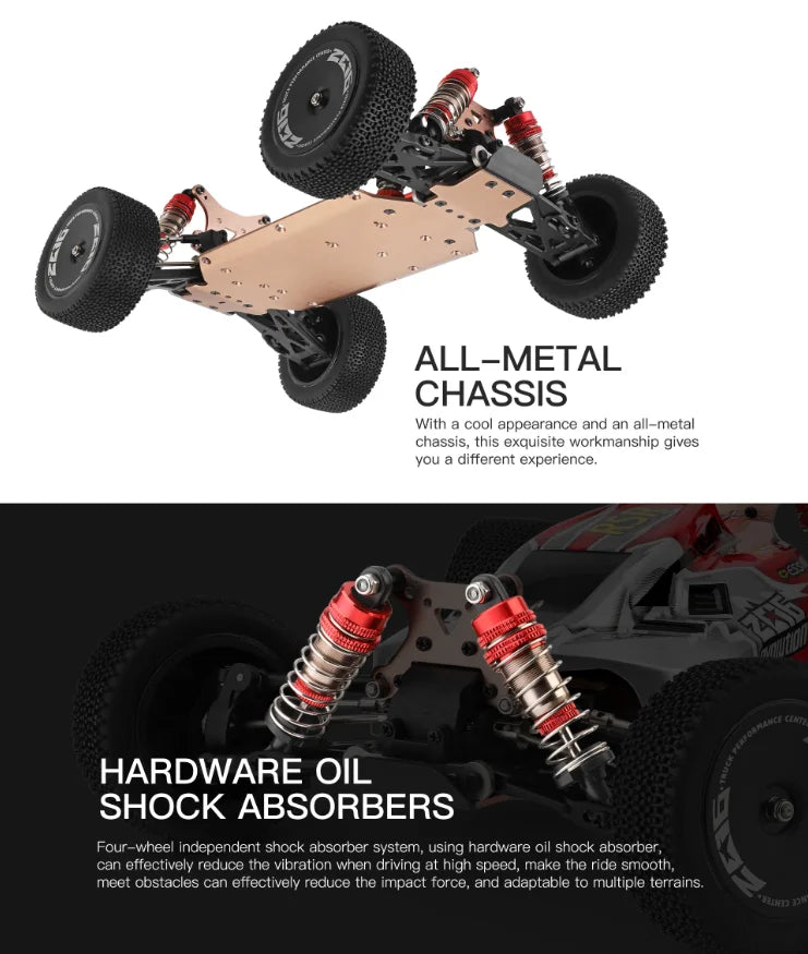 WLtoys 144001 A959B Racing RC Car, HARDWARE OIL SHOCK ABSORBERS Four-wheel independent shock absorb