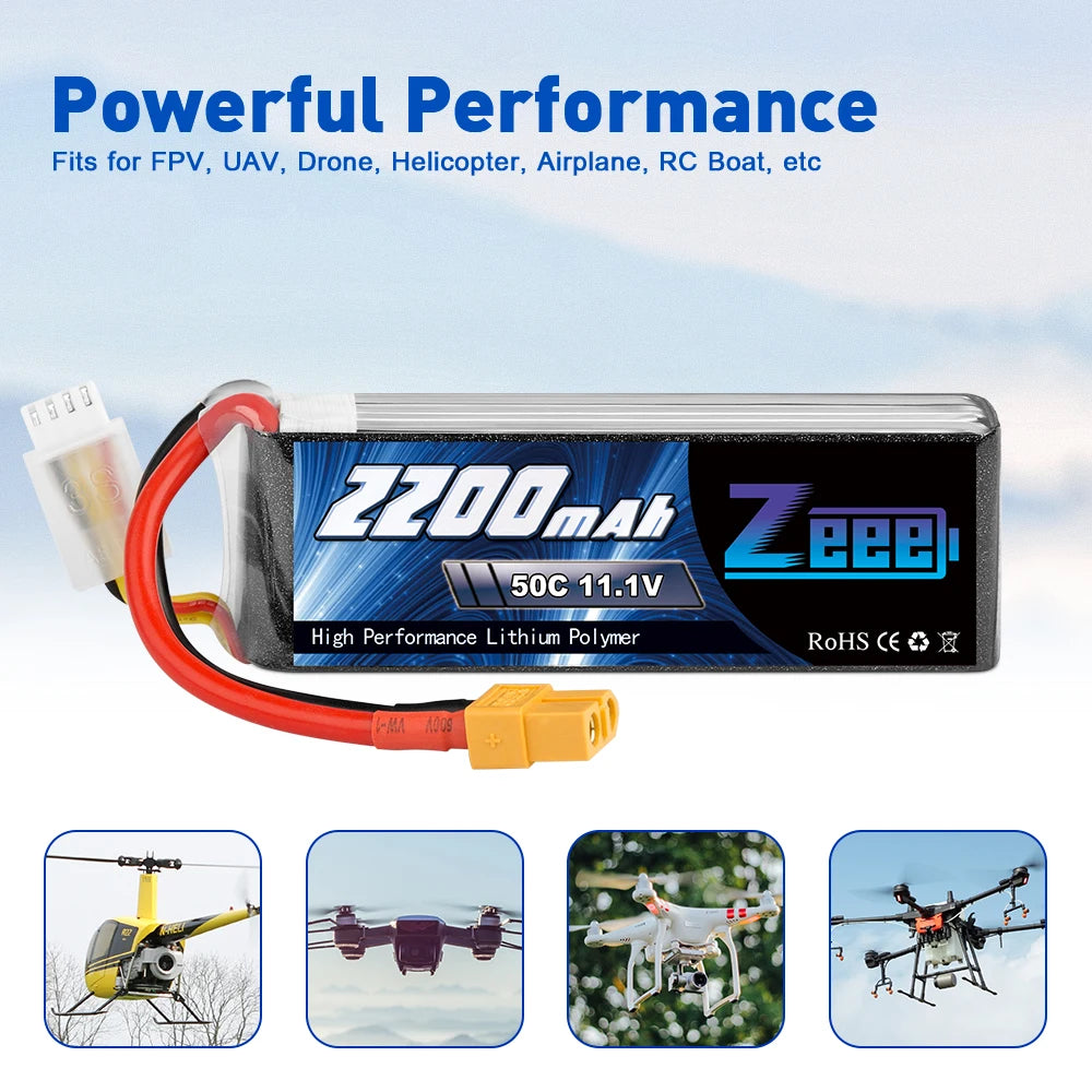 2units Zeee 2200mAh 3S Drone Battery, Powerful Performance Fits for FPV , UAV, Drone, Helic