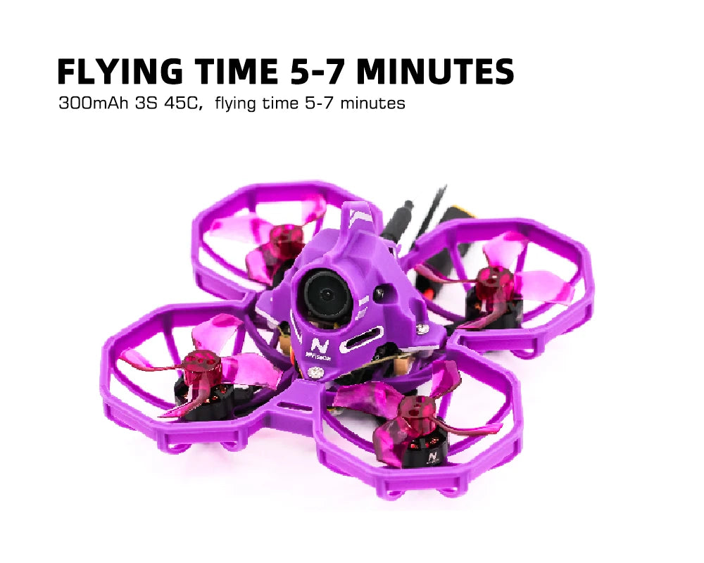Tcmmrc Junior Racer 75 Purple Fpv Drone Kit, FLYING TIME 5-7 MINUTES 3OmAh 3S 45C,