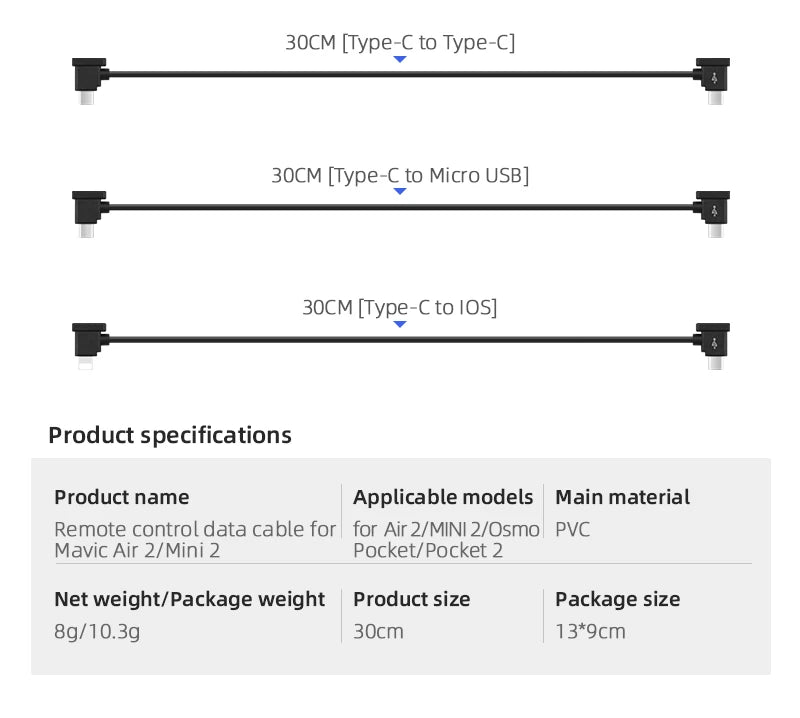 Data Cable for DJI Mavic 3/Air 2/2S/Mini 2/MINI 3 PRO Drone Control IOS Type-C Micro-USB Adapter Wire 19 Air 2/MINI 2/Osmo PVC Mavic Air/Mini