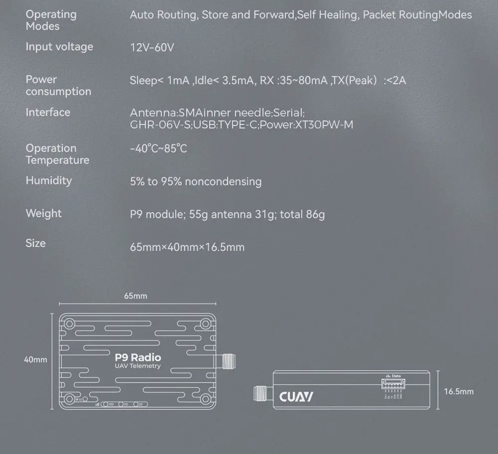 CUAV RC FPV Data Transmission - Pixhack Pixhawk Long Distance 60KM P9 Radio DataTelemetry Module 14 CUAV RC FPV Data Transmission, P9 module; 55g antenna total Size 65mmxlOmmx16.S