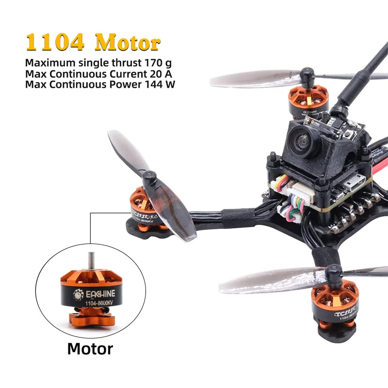 TCMMRC Racing Bee - 1104 8600kv Brushless motor Carbon fiber high-thrust racing drone 720TVL Camera fpv drone 2.5 Inch Fpv Racing Drone 27 TCMMRC Racing Bee, 1104 Motor Maximum single thrust 170 g Max Continuous Current 20 A Max Continuous Power