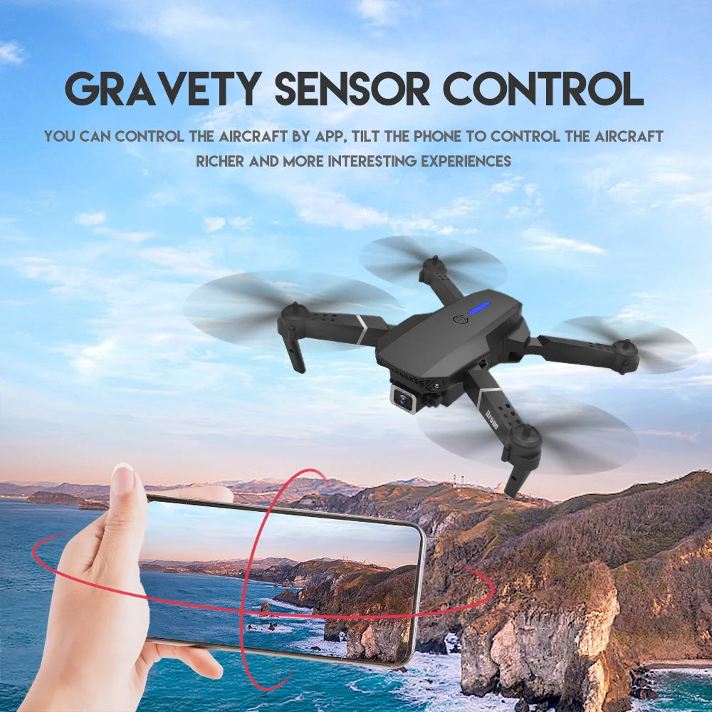 2024 E88 Pro Drone - WIFI FPV Drone With Wide Angle HD 4K 1080P Camera Height Hold RC Foldable Quadcopter Dron Gift Toy 36 2024 E88 Pro Drone, gra vety sensor control you can control the aircraft by app,
