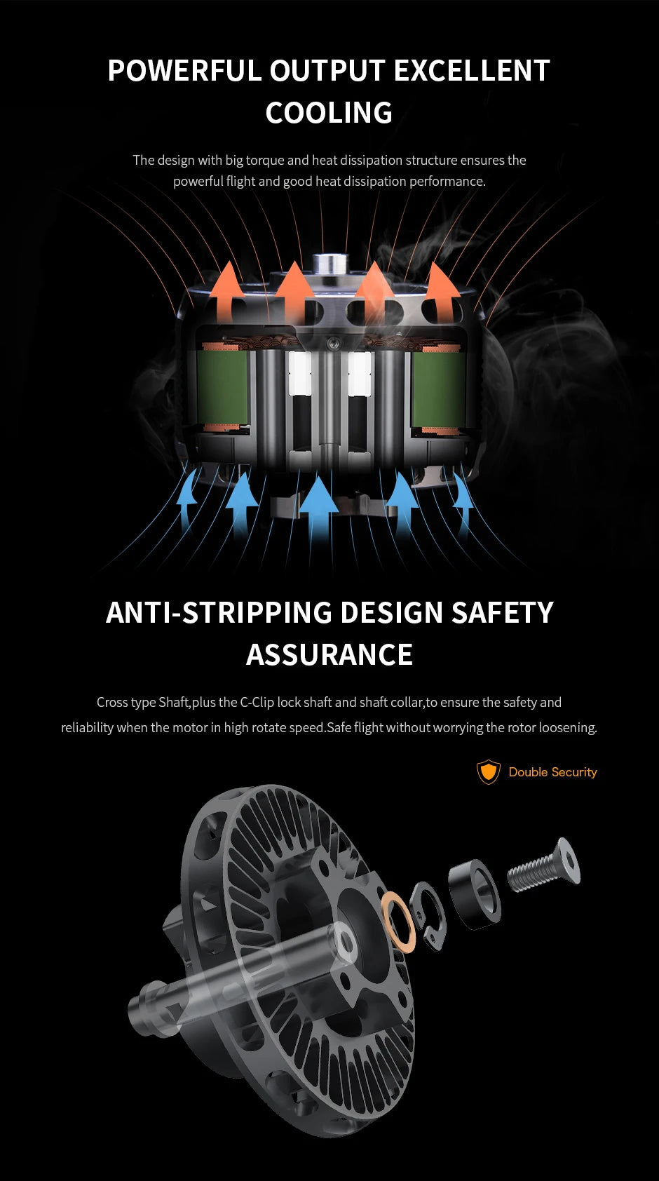 T-motor AT7224 KV160 KV190 18KG Thrust Long Shaft Brushless Motor For Fixed Wing Drone 9 T-motor, ANTI-STRIPPING DESIGN SAFETY ASSURANCE Cross type shaft