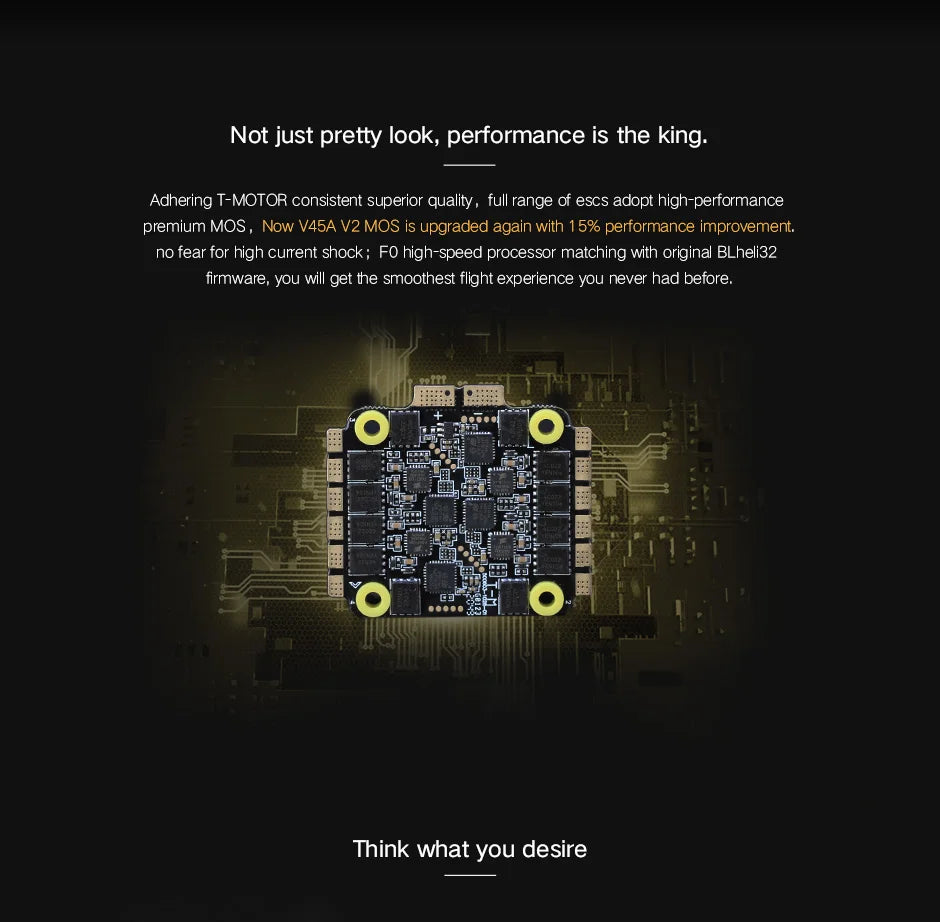 T-motor V45A V2 6S 4IN1 32BIT ESC, V45A V2 MOS is upgraded with 1 5% performance improvement . no fear