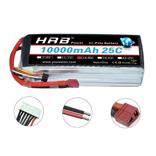HRB 2S 3S 4S 鋰聚合物電池 - 10000mah 7.4V 11.1V 14.8V T Deans XT60 EC5 XT90 18.5V 22.2V 5S 6S 25C 遙控直升機飛機汽車零件