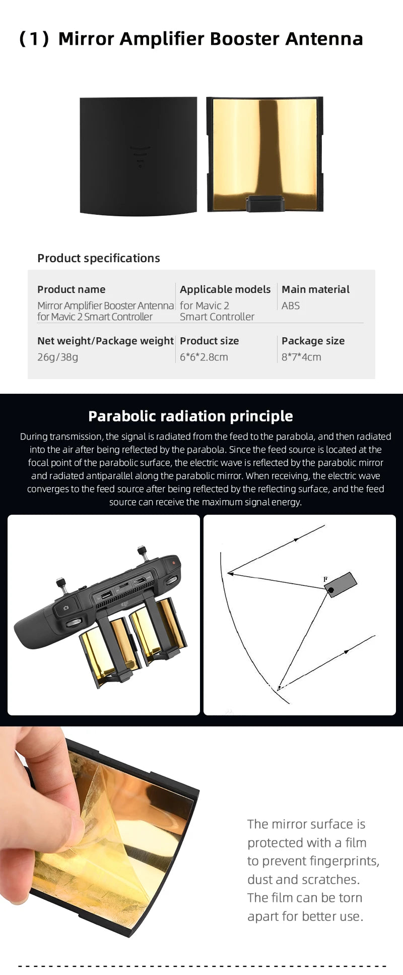 Yagi Antenna, the mirror surface is protected with a film to prevent fingerprints, dust and scratches .