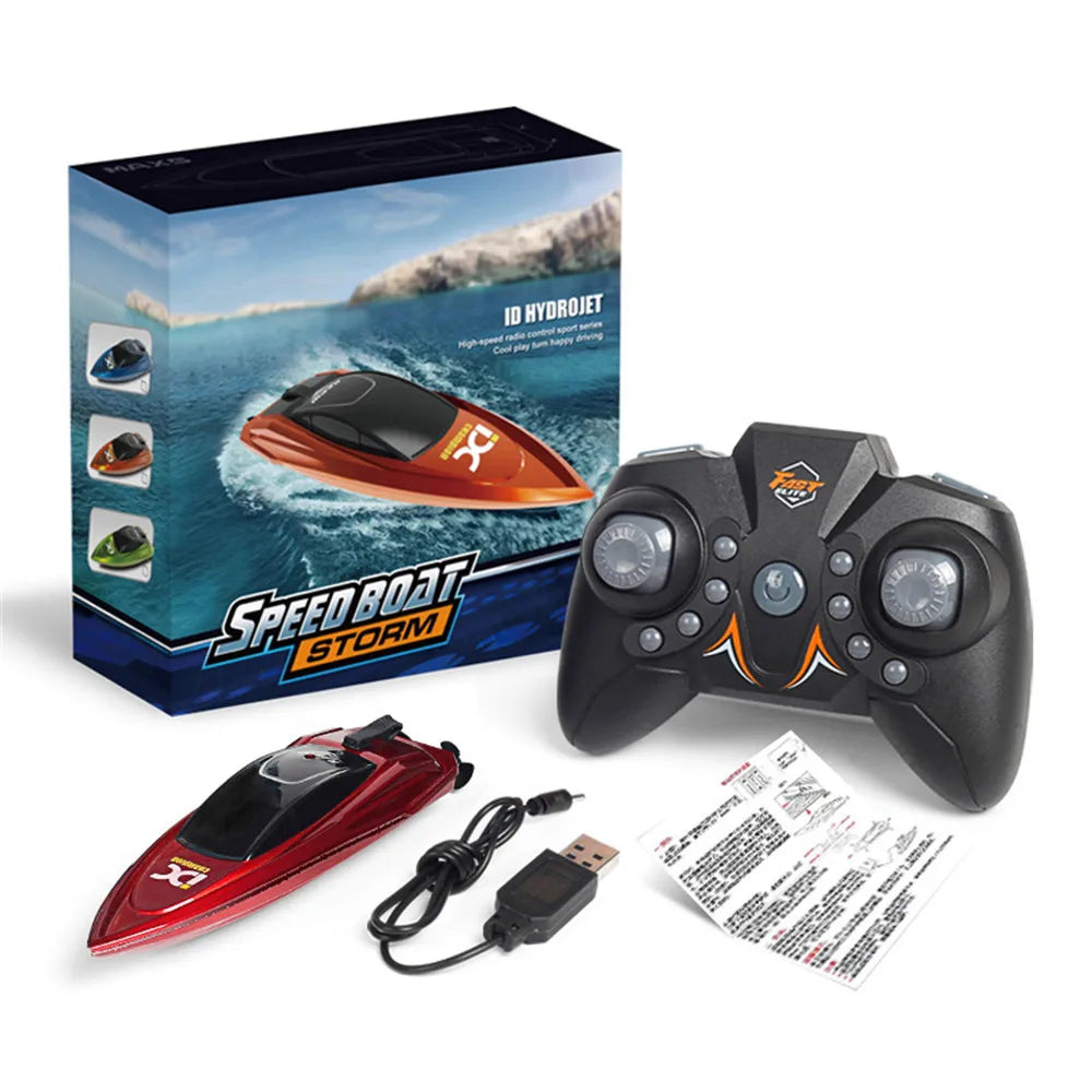 Mini RC Boat 5 km/h 2.4G Dual‑Motor Speedboat, 11×3×2.3 cm, 12 min Runtime, 20 m Range, USB Charging, LED – ZHENDUO