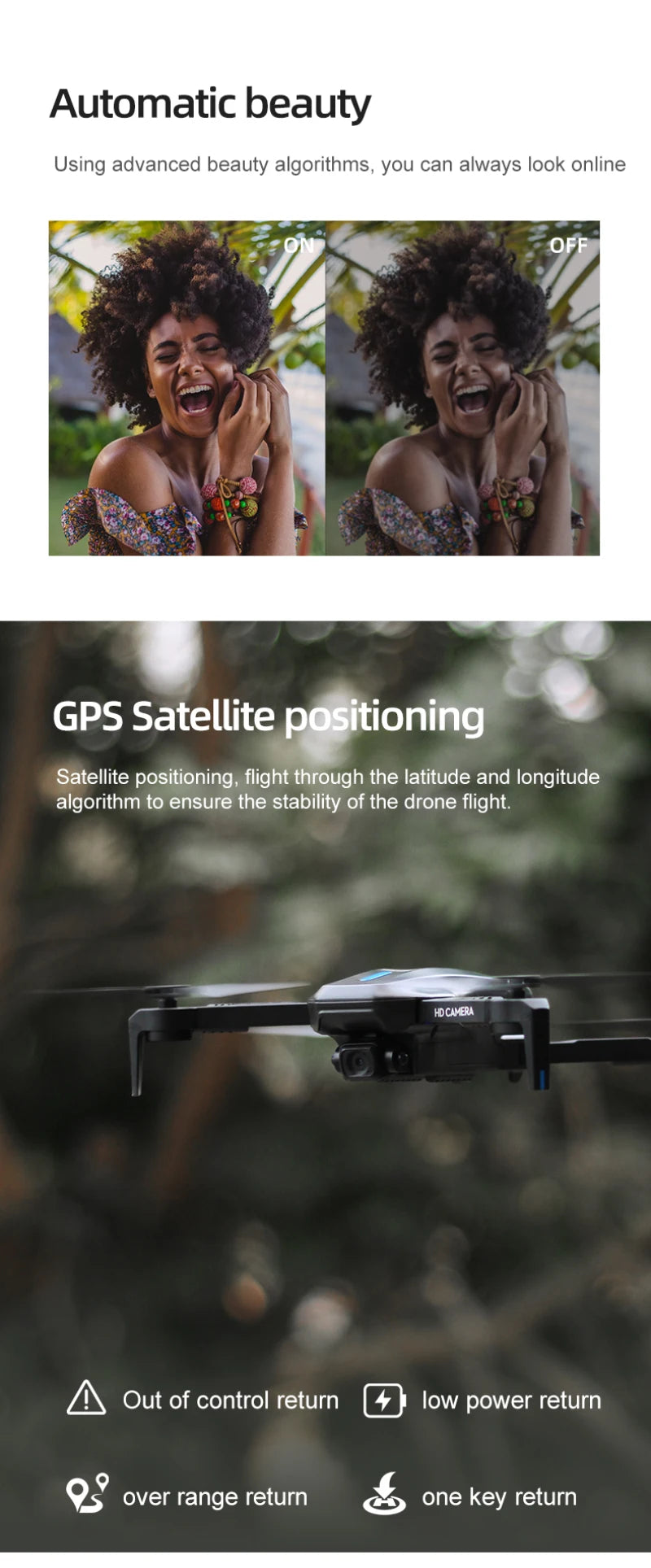 H14 Drone - GPS 4K Dual Camera 2.4G/5G WiFi FPV 75 Degree Electric Adjustment Quadcopter 80m FPV Transmission Waypoint Flight 16 H14 Drone, hdcner out of control return low power return over range