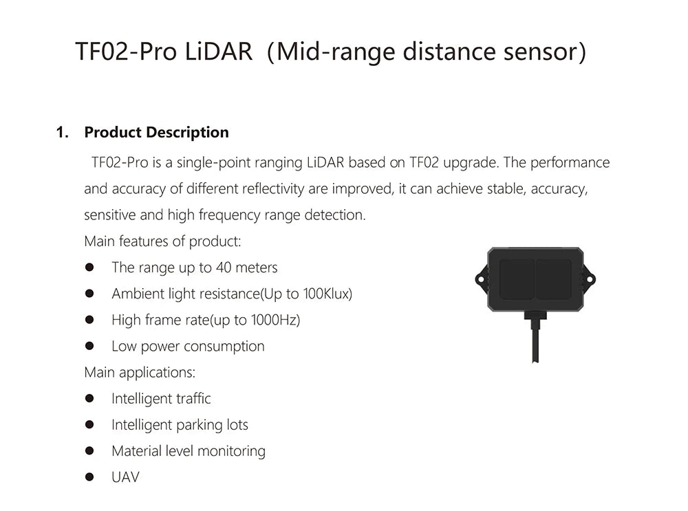 TFO2-Pro is a single-point ranging LiDAR based on T