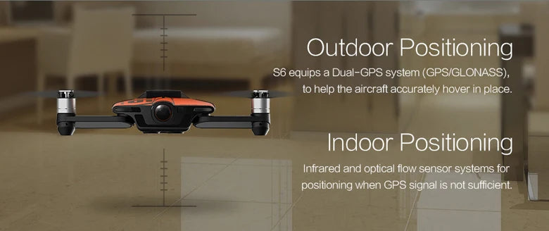 S6 Drone, Outdoor Positioning S6 equips a Dual-GPS system (GPSIGLO