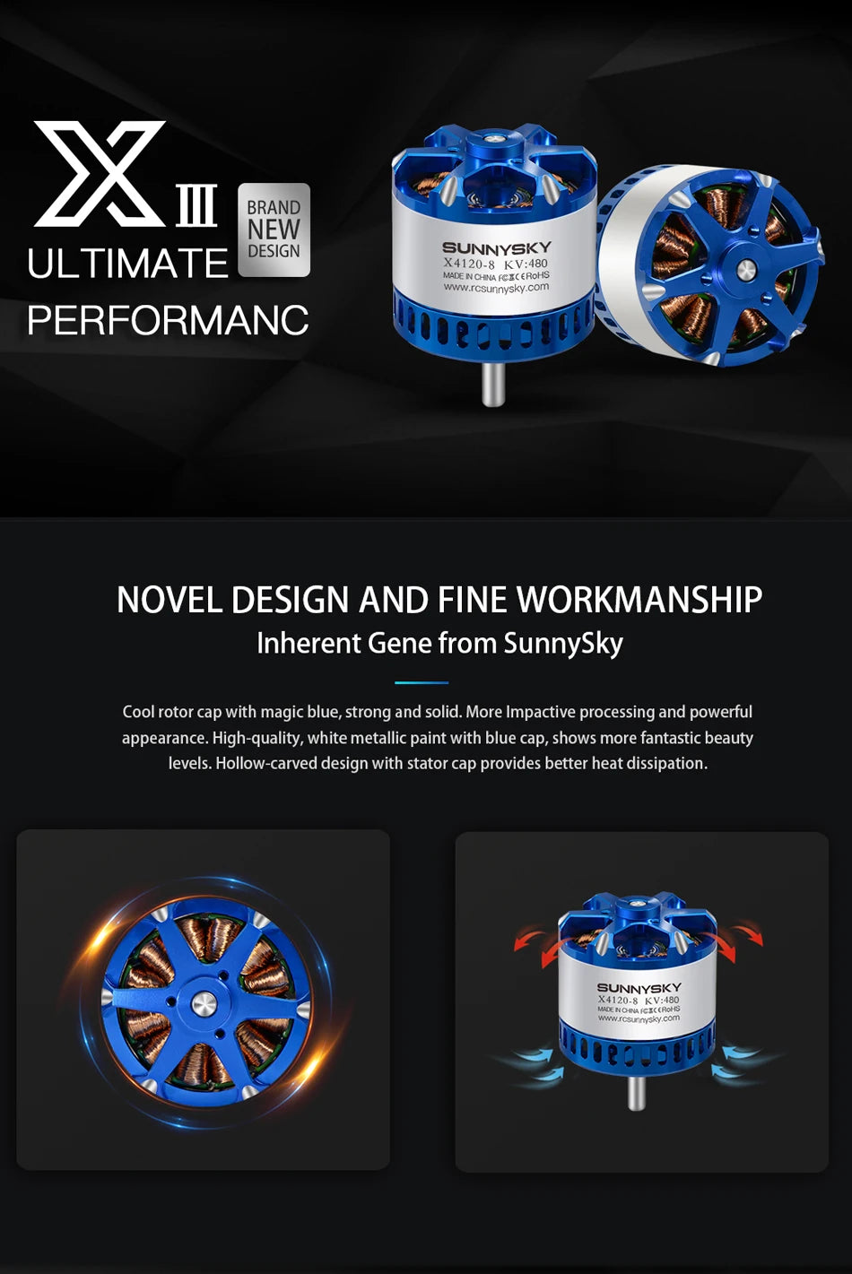 SUNNYSKY X4120-III X4125-III X4130-III 310KV 420KV 440KV 465KV 480KV Brushless Motor for RC Quadcopter Airplanes Fixed Wing Plane 4 SUNNYSKY ULTIMATE X4120-8 KV:480 N