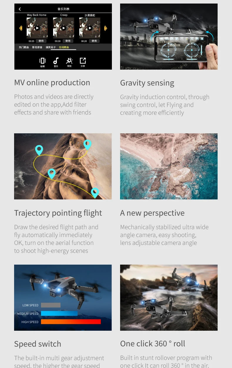 S1max drone, gravity sensing photos and videos are directly gravity induction control .