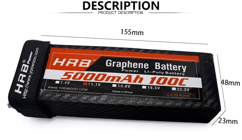 HRB Graphene 3S 11.1V 5000mah Lipo Battery, 155mm HaB Graphene_Battery Owo Li-Pol