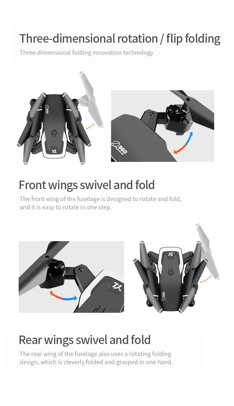 S60 Drone, rear wings swivel and fold the fuselage's