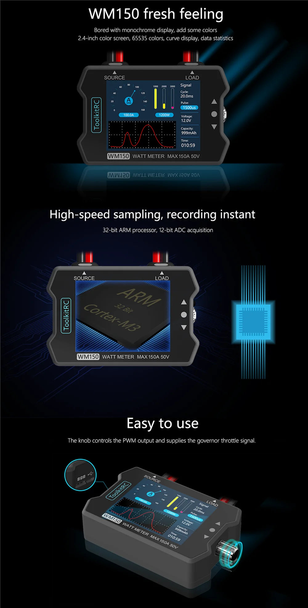 ToolkitRC WM150 Motor Tester,motor analyzer ToolkitRC WM150 WattMeter, WM150 fresh feeling Bored with monochrome display, add some colors 2.4-