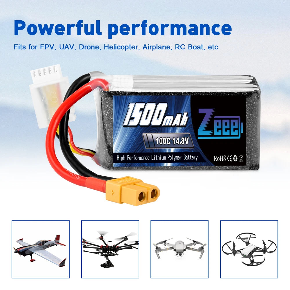 2units Zeee 4S 14.8V 1500mAh Battery - 100C Lipo Battery with XT60 Connector Softcase Lipo Battery for RC Car Truck Airplane FPV Drone Battery 21 2units Zeee 4S 14.8V 1500mAh Battery, Esquant EEB 100C 14,8V Hign Perfornance Lithium Poly