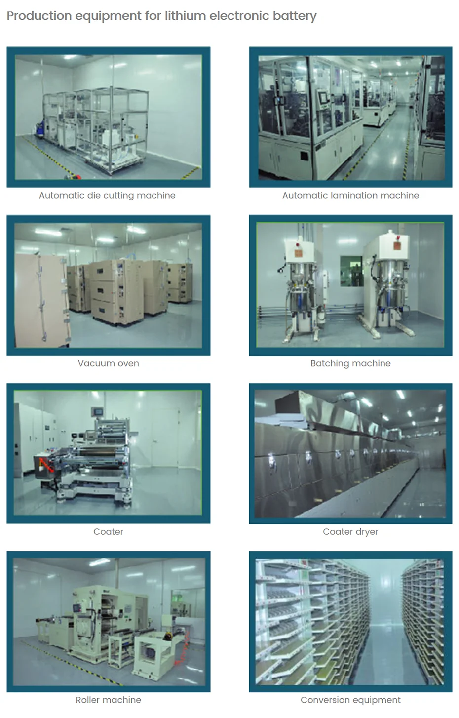 Production equipment for lithium electronic battery Automatic die cutting machine Automatic lamination machine Vacuum oven Batch