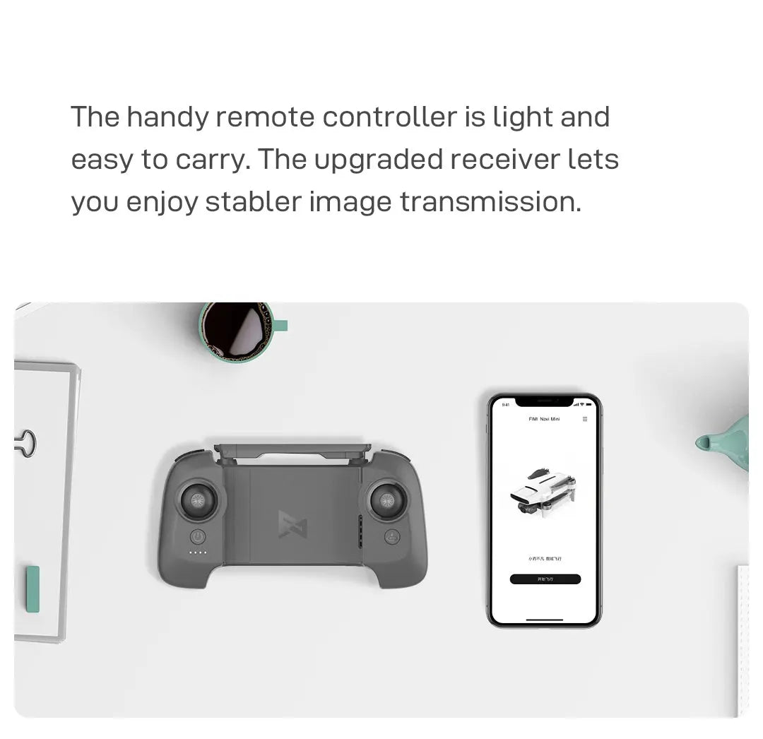 FIMI x8 Mini Drone, the handy remote controller is light and easy to carry . the upgraded receiver lets yo