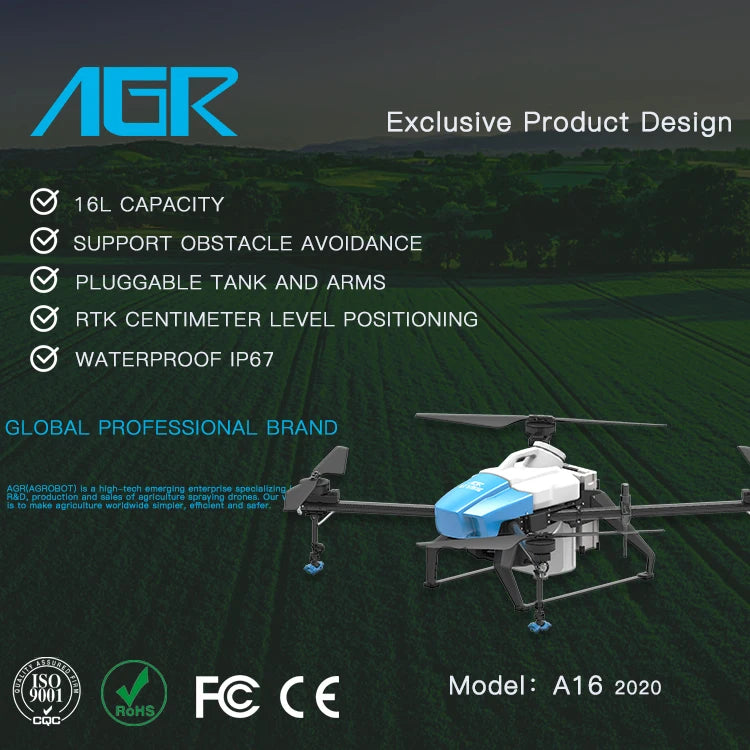 AGR A16 16L Agriculture Drone - 16KG agriculture diy sprayer drone UAV frame 6 AGR A16 16L Agriculture Drone, AGR Exclusive Product Design 16L CAPACITY SUPPORT OBSTACLE AVOID