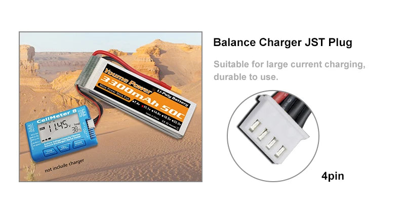 Youme 2S 3S 4S 6S RC Lipo Battery, Balance Charger JST Suitable for large current charging; durable to use . charger not