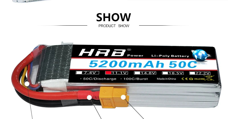 HRB 5200mah 3S 11.1V - Deans T XT60 Lipo Battery, HRB 5200mah 3S 11.1V, SHOW PRODUCT SHOW HPZ P LiPole Battery 52QQmAh 50