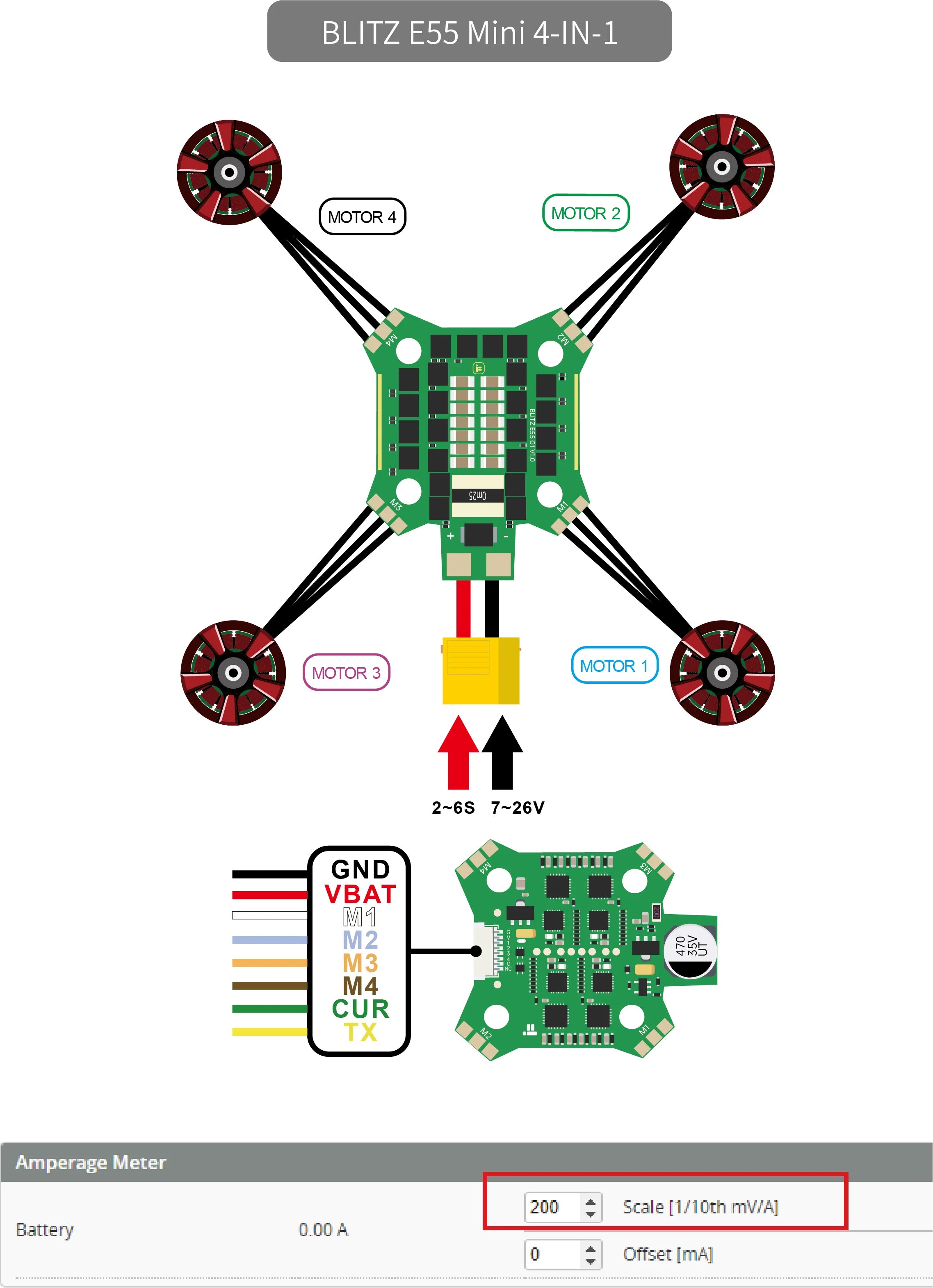 iFlight BLITZ Mini E55 4-IN-1 2-6S BLHeli 32 ESC, BLITZ Mini E55 Material : metal Four-wheel drive Attributes :