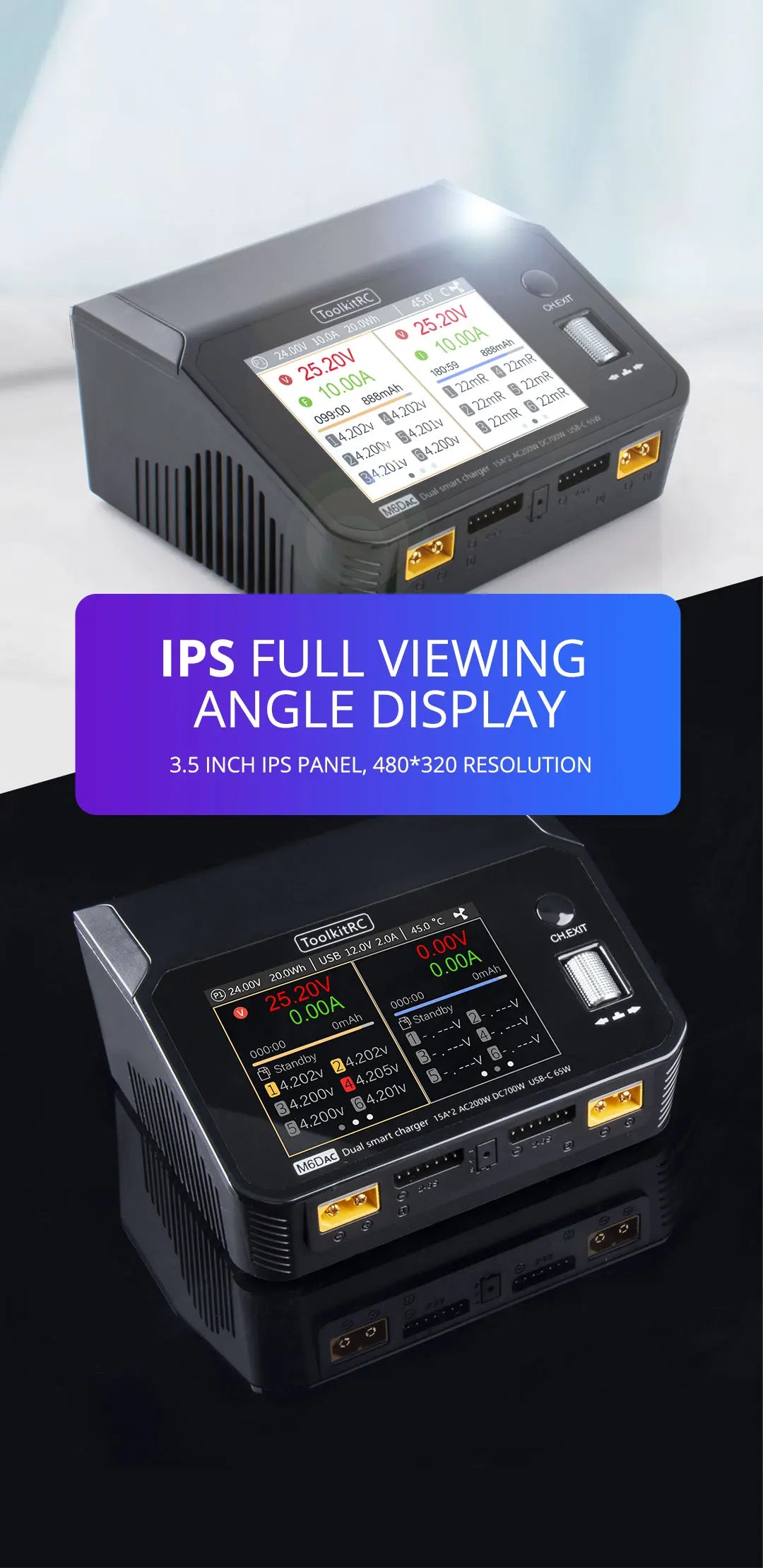 送料無料 ラジコン用 ToolkitRC M6DAC V2 充電器放電器 新品 ToolkitRC M6DAC 充電器 - 350W x 2 USB-C 65W AC DC デュアル