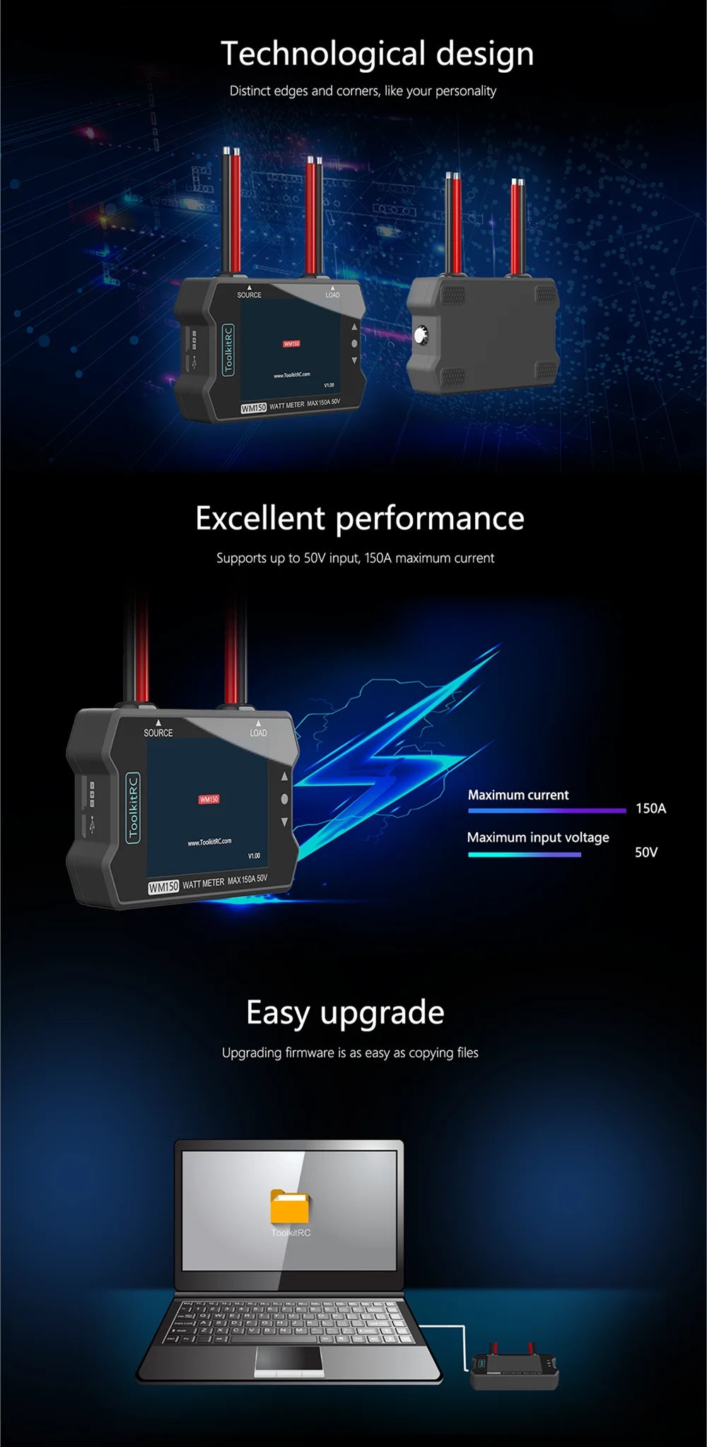 ToolkitRC WM150 Motor Tester,motor analyzer ToolkitRC WM150 WattMeter, WM5O WATT NETER WAX"SO4 %Y Excellent performance