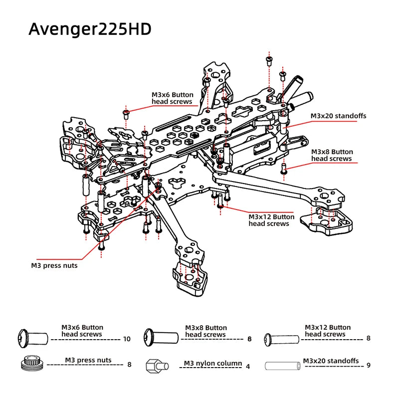 TCMMRC Avenger 225 HD, Mz_press nyts M3 M3x2O standoffs