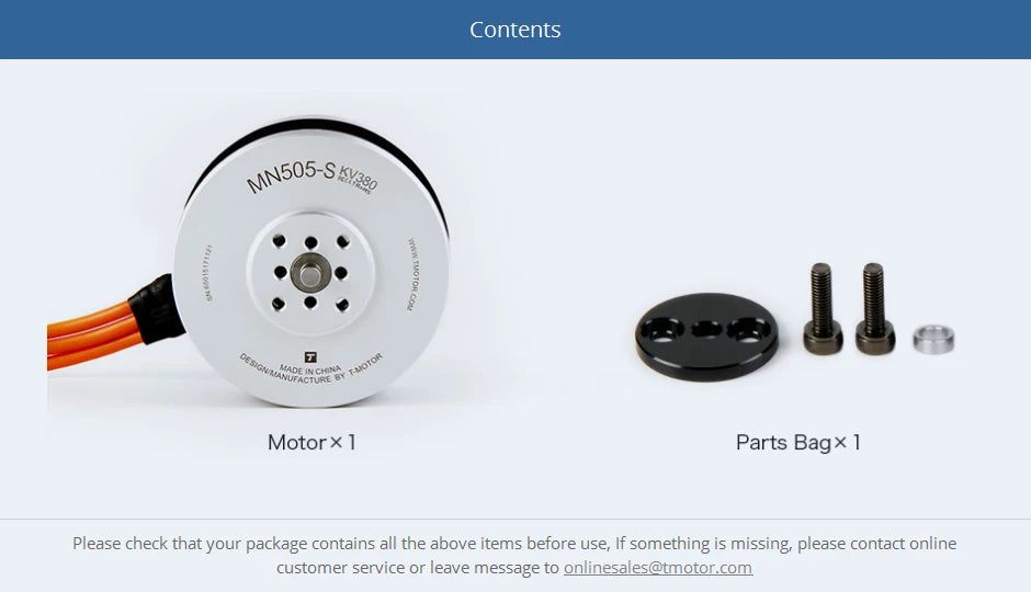 T-Motor MN505-S KV320 Max Thrust 6.7KG Navigator Series Brushless Electrical Motor For Multirotor Aircraft RC Drone Accessories 16 T-Motor, if something is missing, please contact online customer service or leave message t0 onlines