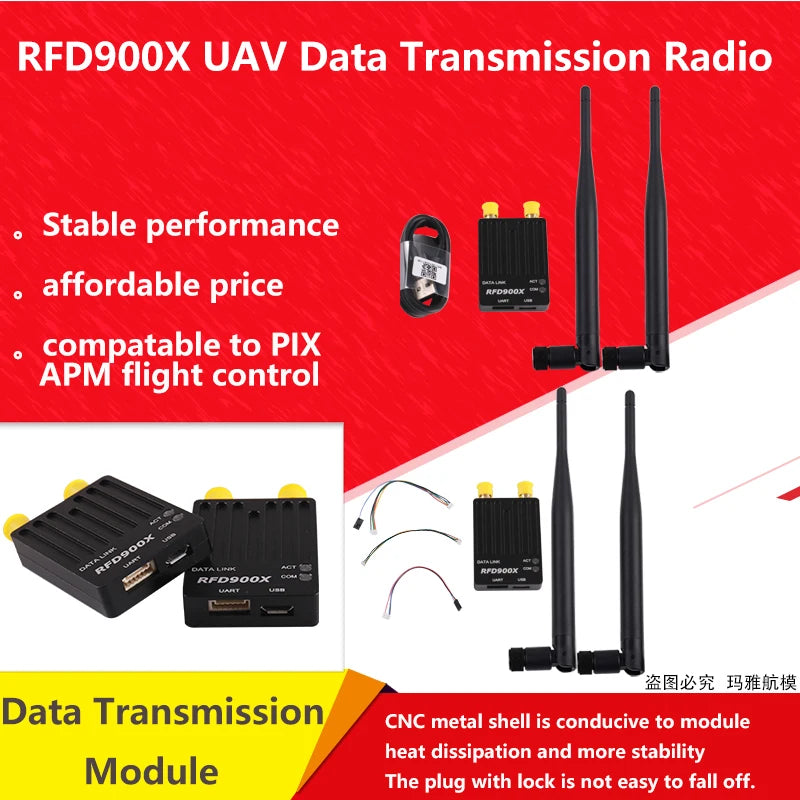 Mayatech  Metal Shell RFD900X, Stable data transmission for UAVs with Mayatech's RFD900X Radio, compatible with Pixhawk and APM systems.