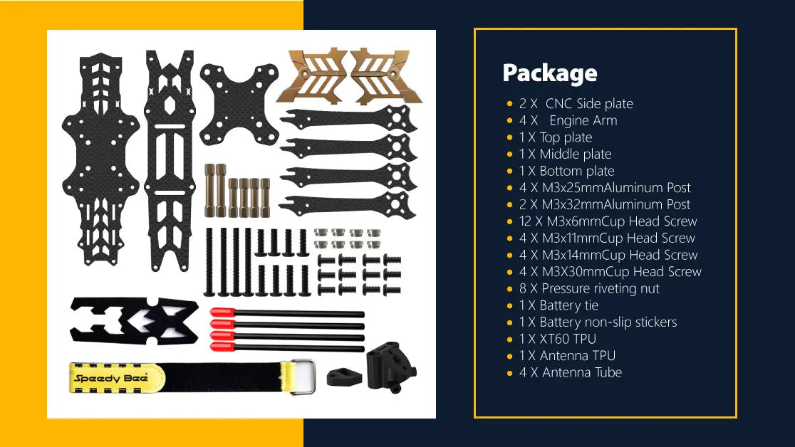 SpeedyBee FS225 V2 FPV Frame, MBx2SmmAluminum Post 2 X M3x32mm