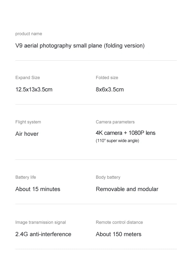 V9 RC Mini Drone, product name v9 aerial photography small plane (folding version)