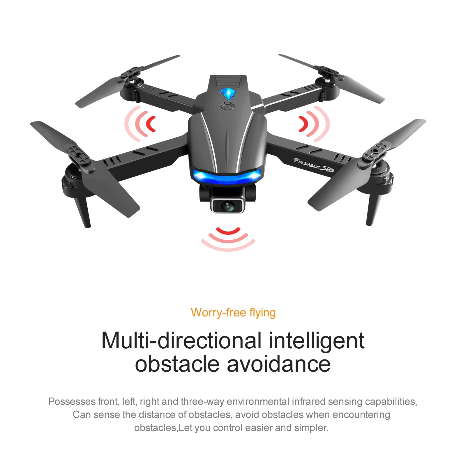 S85 Drone, intelligent obstacle avoidance possesses front; left; right and three-