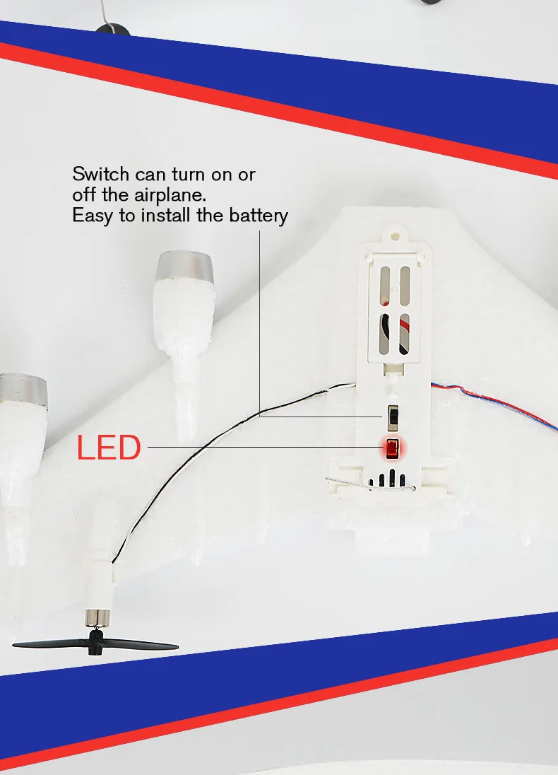 Airbus A380 P520 RC Airplane, Switch can turn on or off the airplane: to install the battery LED