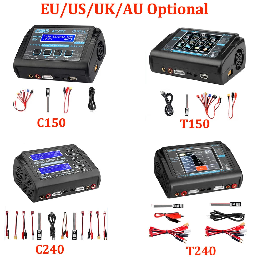 HTRC T240 Duo Lipo Charger - Battery Discharger Dual Channel AC 150W DC 240W Touch Screen RC Charger for Model Car Toy 20 HTRC T240 Duo Lipo Charger, EU/US/UK/AU Optional 45 ALOG Outac TSa H