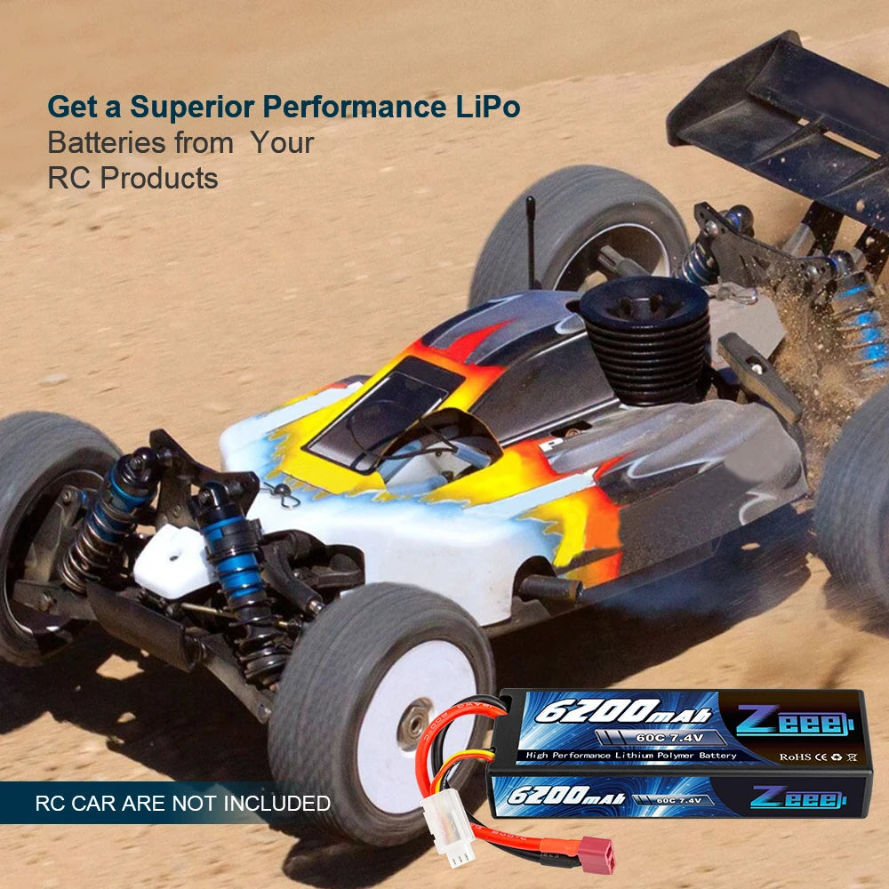 1/2units Zeee 7.4V 60C 6200mAh Lipo Battery, RC Products DsAD @ 600 7Av Htr Pontortunec
