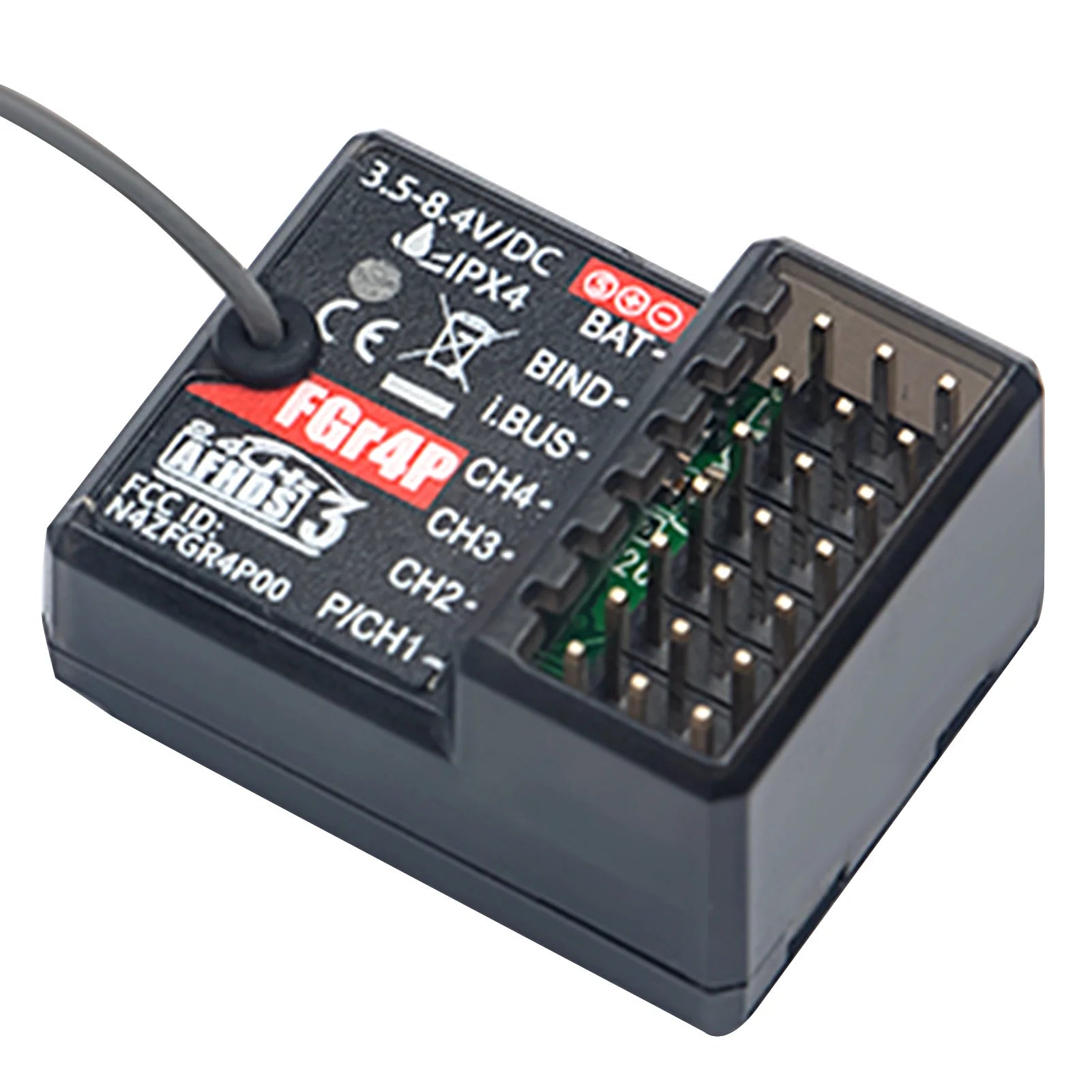 FlySky FGR4P 2.4GHz 4CH Receiver - AFHDS 3 PWM/PPM/I.bus/S.bus Output for FSG4P Transmitter RC Car Boat 20 FlySky FGR4P 2.4GHz 4CH Receiver, 3.5-8.4VIDC JzIPX4 C€ BAT - BIND